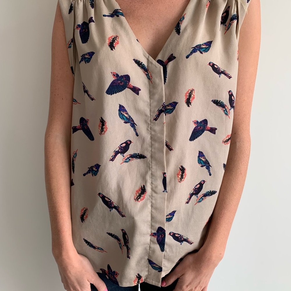 Beige top with birds